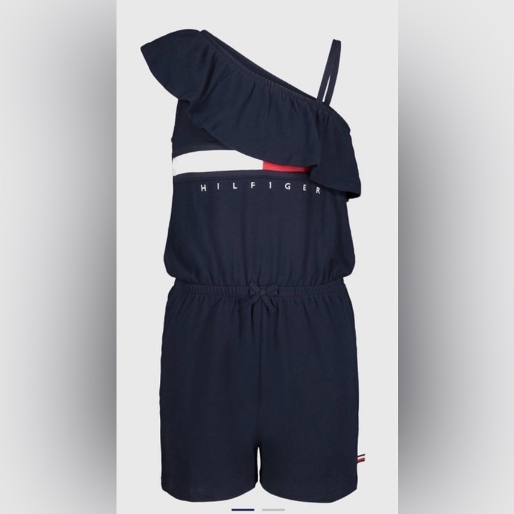 Tommy Hilfiger Little Kids One-Shoulder Flag Romper